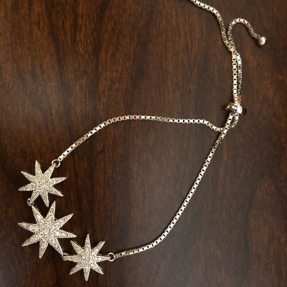 Silver plated crystal bracelet with slide closer